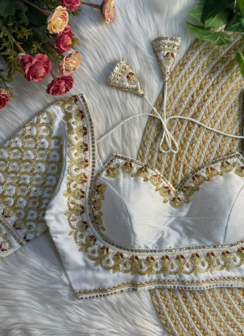 Italian Silk Women’s Blouse with Sequins & Handwork Partywear Design