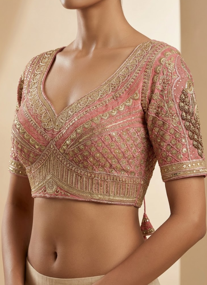 Roman Silk Women’s Blouse with Heavy Embroidery & Back‑Open Design