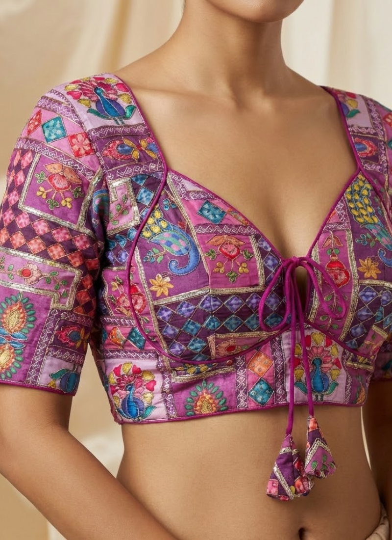 Pure Crepe Blouse with Elbow Sleeves & Back Dori