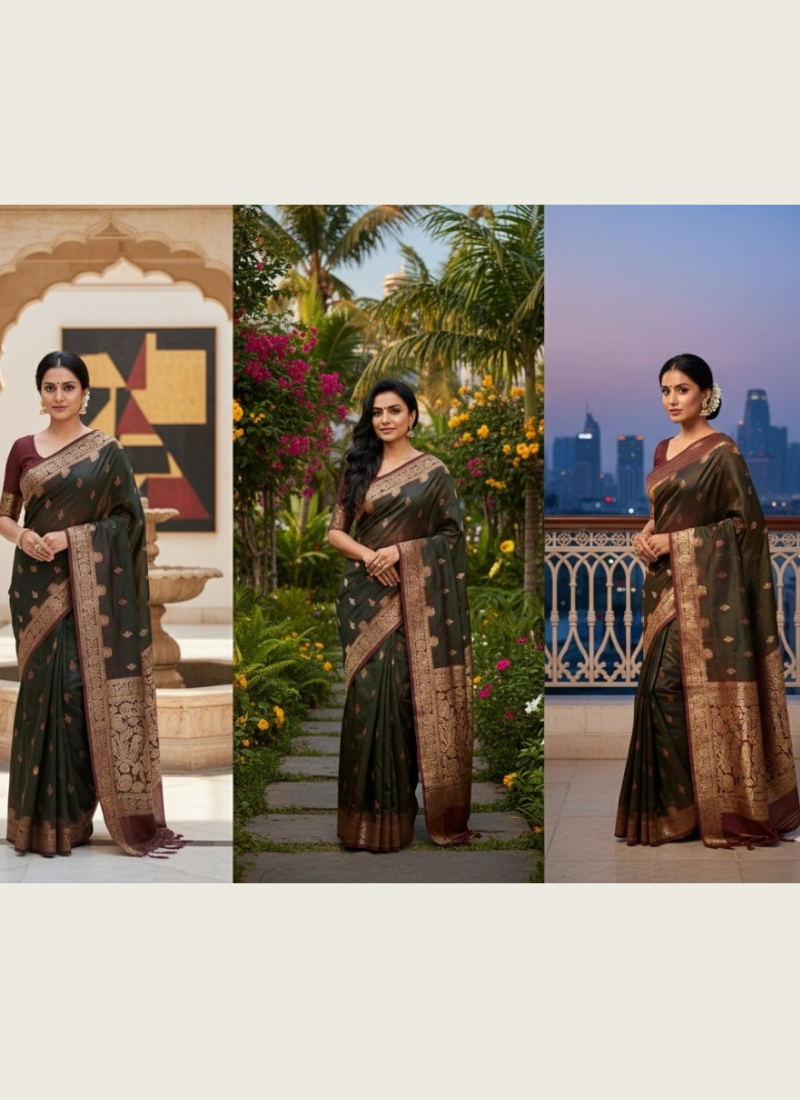 Deep Forest Green Katan Silk Saree with Blouse