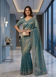 Pure Fandy Satin Silk Saree with Rose Gold Beadwork 16