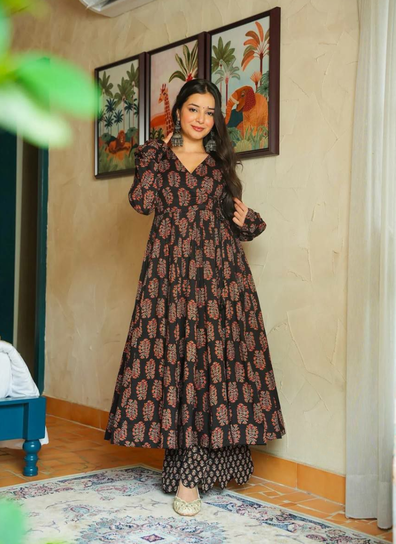 Heavy Rayon Anarkali Dress with Digital Print & Wide Flair