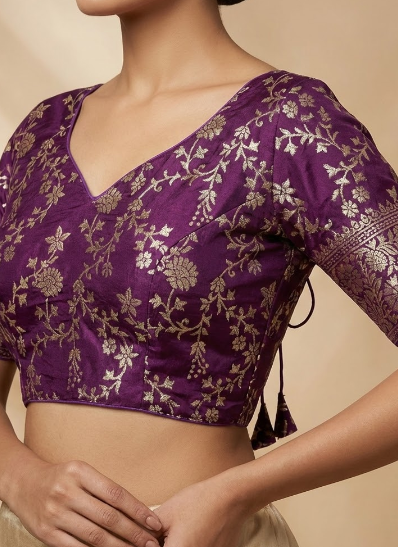 Pure Dola Silk Partywear Blouse with Front Open Style