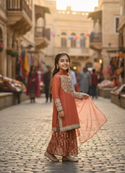 Brick Chiffon Kids Sharara – Elegant Ethnic Wear 3