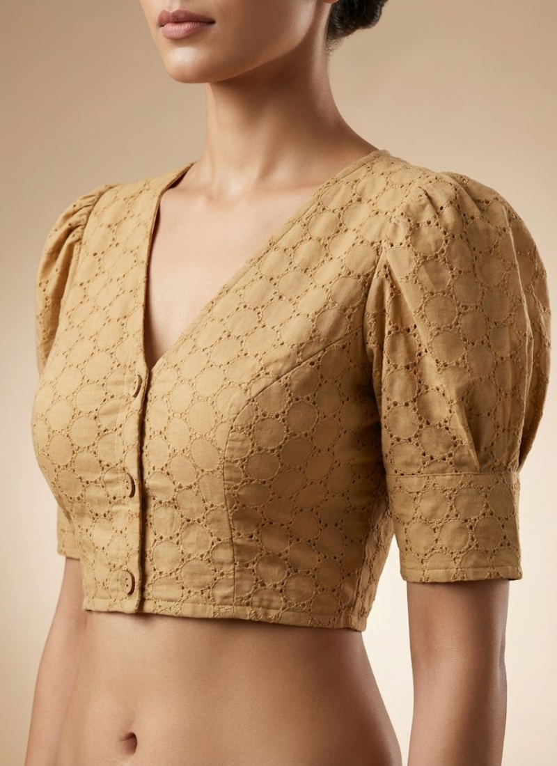 Pure Cotton Hakoba Puff Sleeve Blouse with Football Design