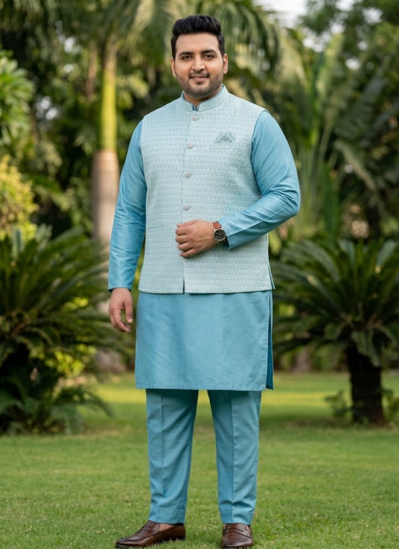 Big Size Silk Kurta Koti Polo Pant Set Australia