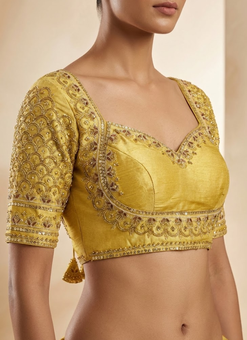 Italian Silk Women’s Blouse with Handwork, Sequins & Thread Work