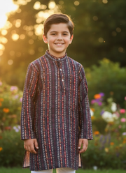 Color Splash Kids Kurta Pajama – Multicolor Silk Kurta with Cotton Pyjama 5