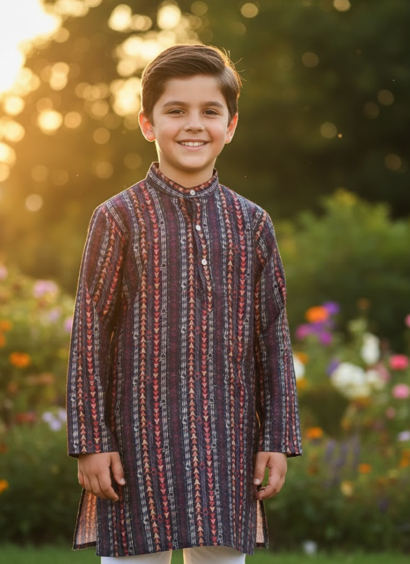 Color Splash Kids Kurta Pajama – Multicolor Silk Kurta with Cotton Pyjama