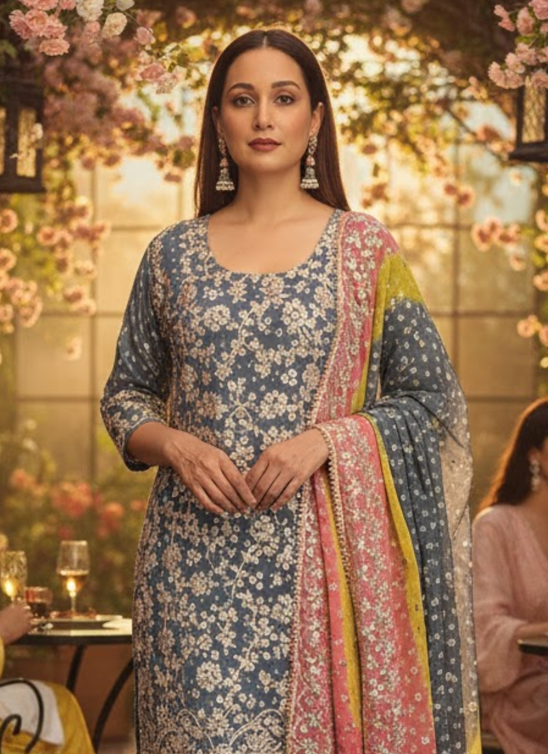 Pakistani Bandhini Chiffon Suit – Gota Patti Elegance for Women