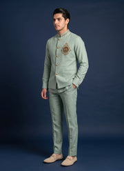 Diwali Linen Koti Set for Men – Handwork Brooch Koti, Shirt & Polo Pant 10