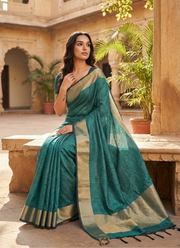 Banarasi Silk Saree with Zari Weaving, Border & Pallu + Blouse Piece 11