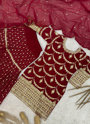 Deep Maroon Georgette Sharara Suit with Sequins Embroidery + Dupatta 4