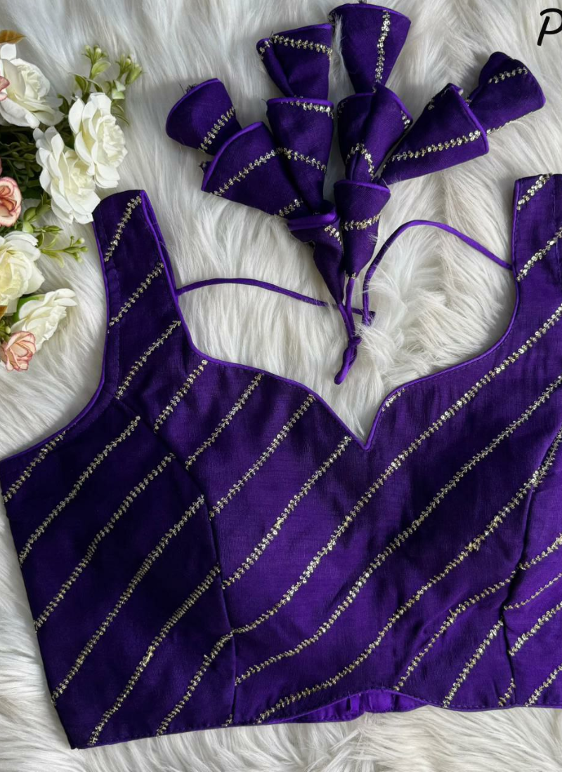 Heavy Vichitra Silk Sleeveless Blouse with Jari Work