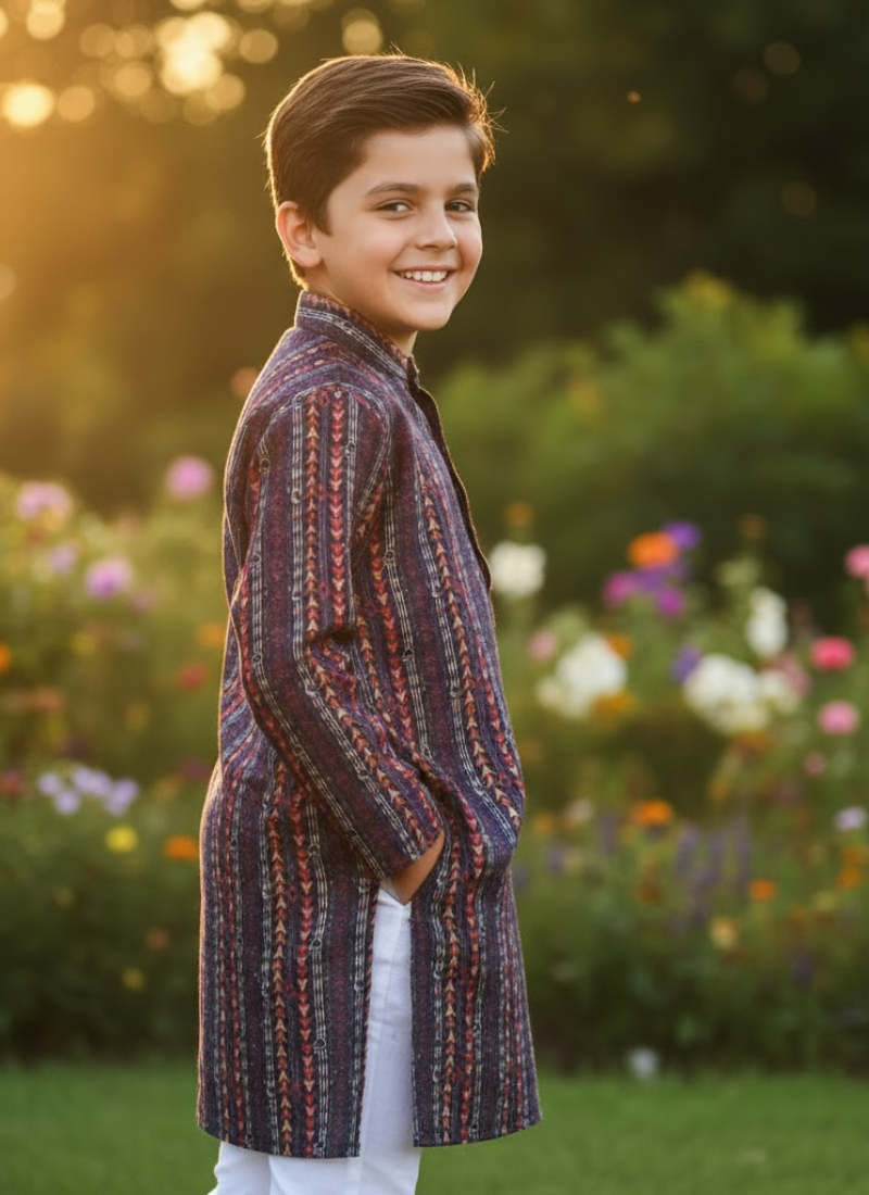 Color Splash Kids Kurta Pajama – Multicolor Silk Kurta with Cotton Pyjama