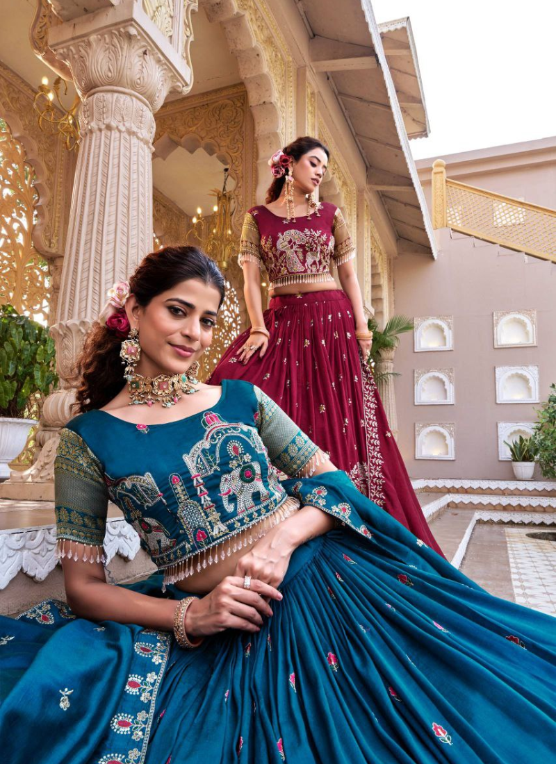 Pure Vichitra Embroidered Lehenga Choli Ensemble