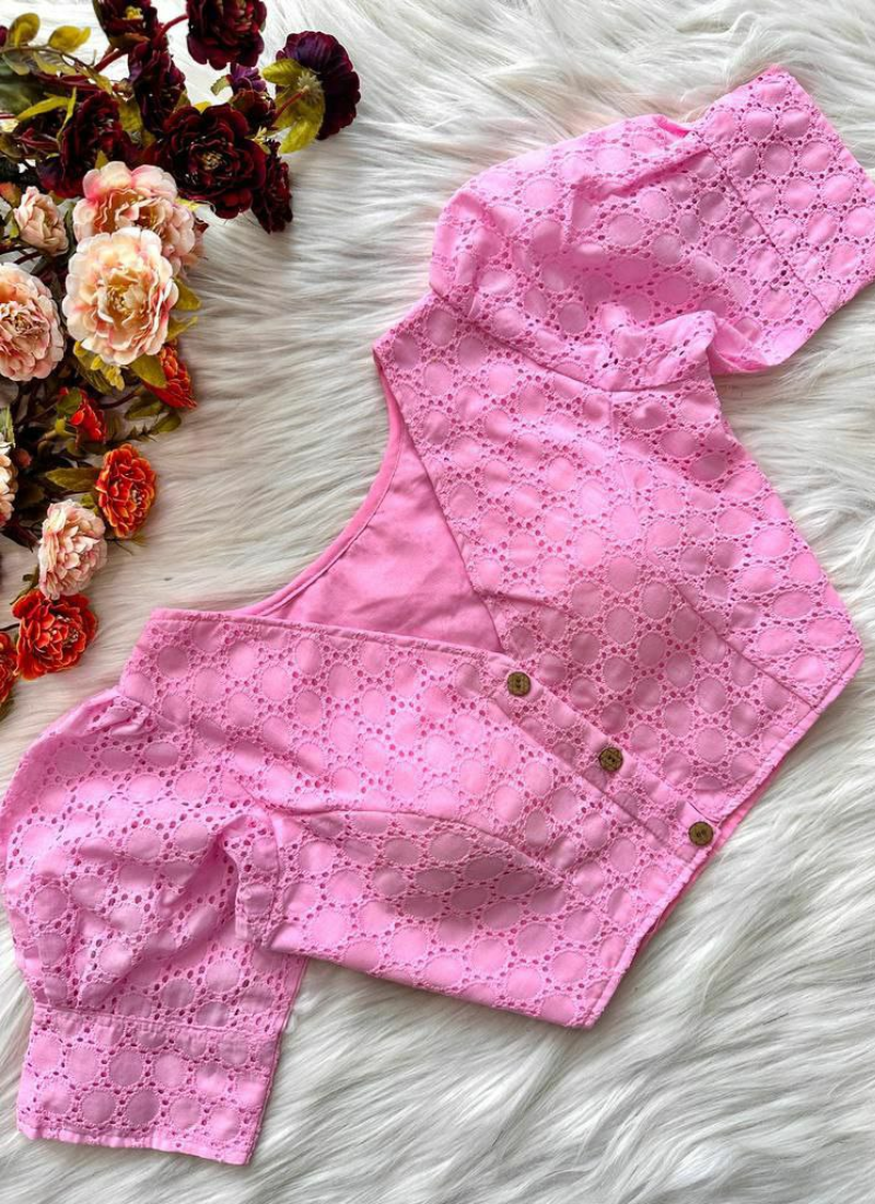 Pure Cotton Hakoba Puff Sleeve Blouse with Football Design