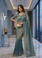 Pure Fandy Satin Silk Saree with Rose Gold Beadwork 17