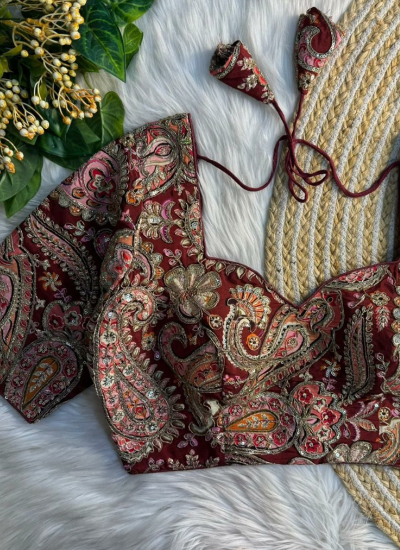 Crape Silk Women’s Blouse with Heavy Position Work & Back‑Open Design