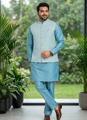 Big Size Silk Kurta Koti Polo Pant Set 2