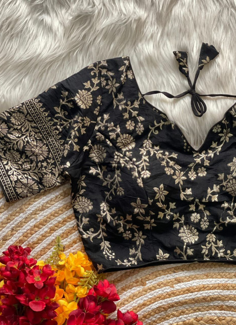 Pure Dola Silk Partywear Blouse with Front Open Style