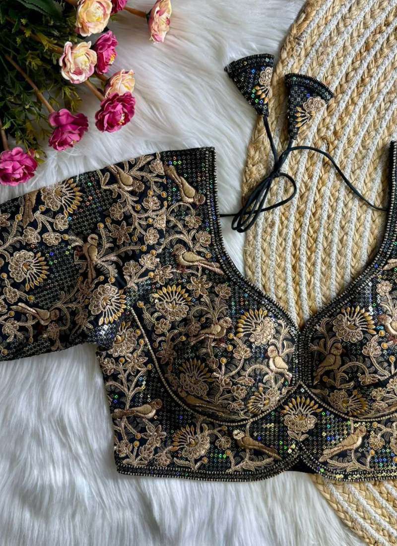 Roman Silk Women’s Blouse with Jari, Sequins & Codding Thread Work