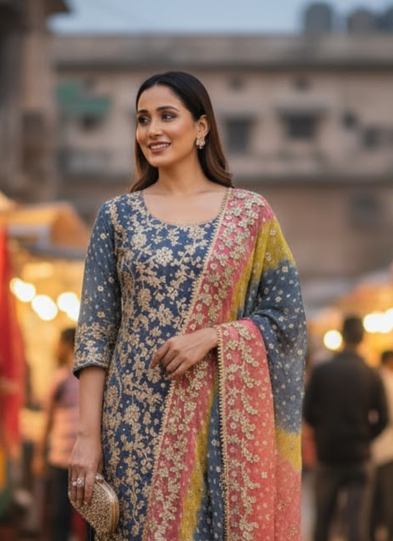 Pakistani Bandhini Chiffon Suit – Gota Patti Elegance for Women