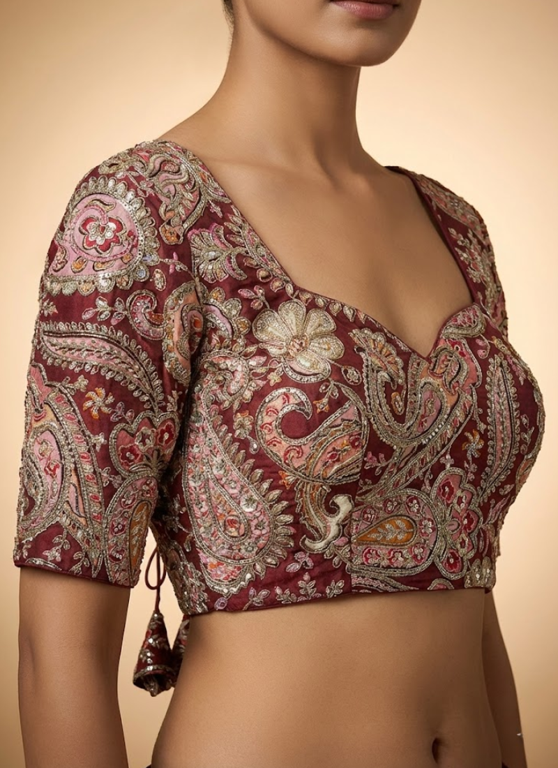 Crape Silk Women’s Blouse with Heavy Position Work & Back‑Open Design Australia
