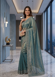 Pure Fandy Satin Silk Saree with Rose Gold Beadwork | Luxury Indian Fashion Australia 4