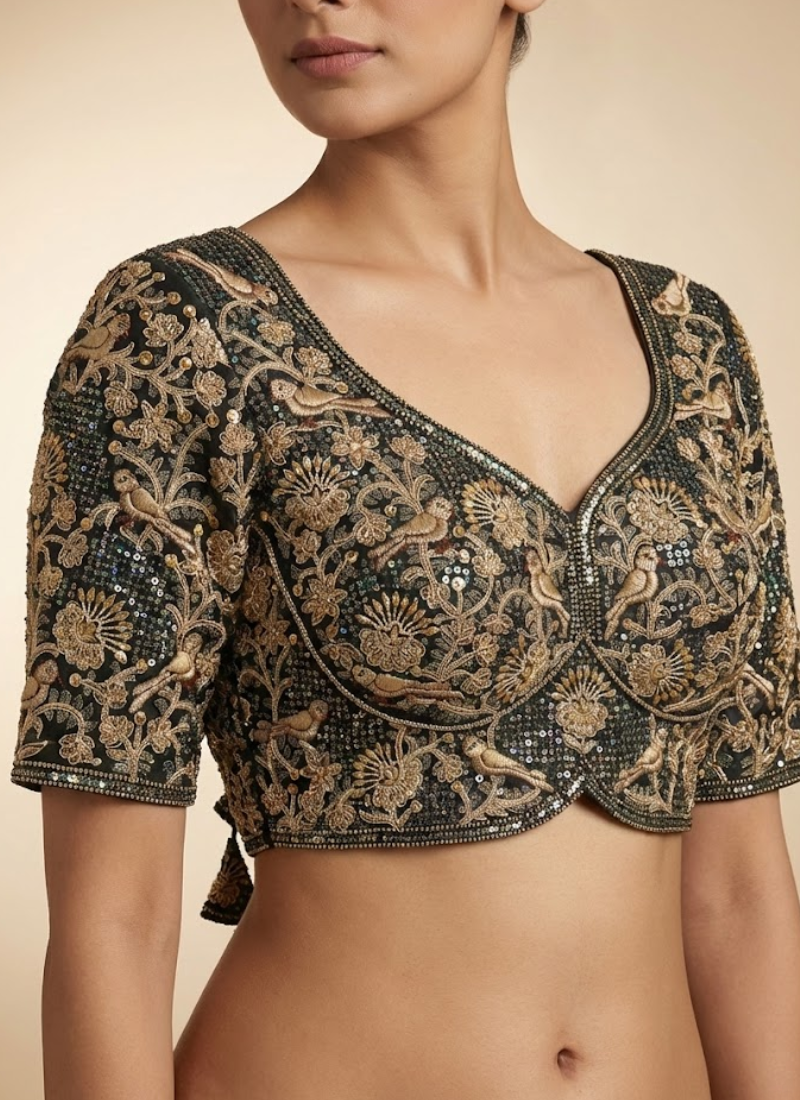 Roman Silk Women’s Blouse with Jari, Sequins & Codding Thread Work