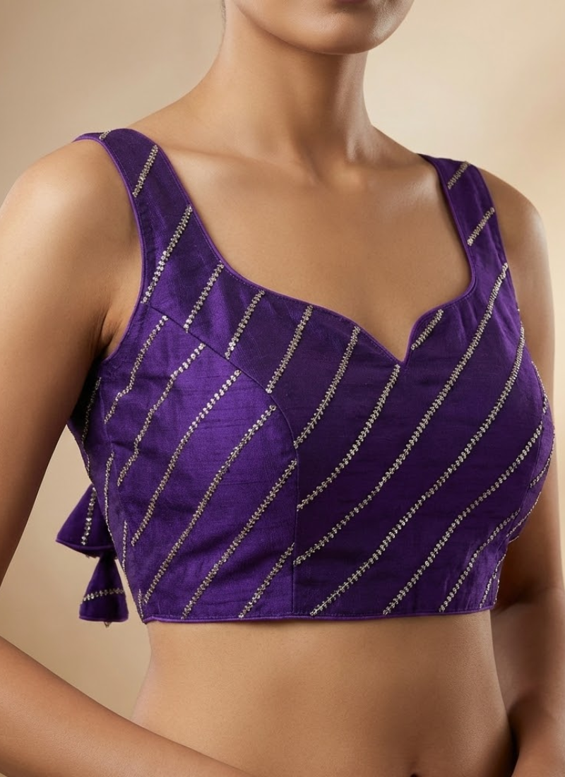 Heavy Vichitra Silk Sleeveless Blouse with Jari Work