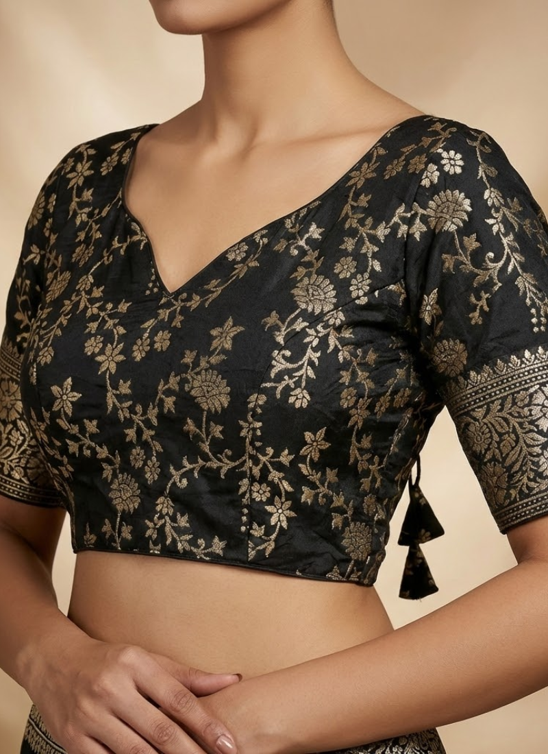 Pure Dola Silk Partywear Blouse with Front Open Style