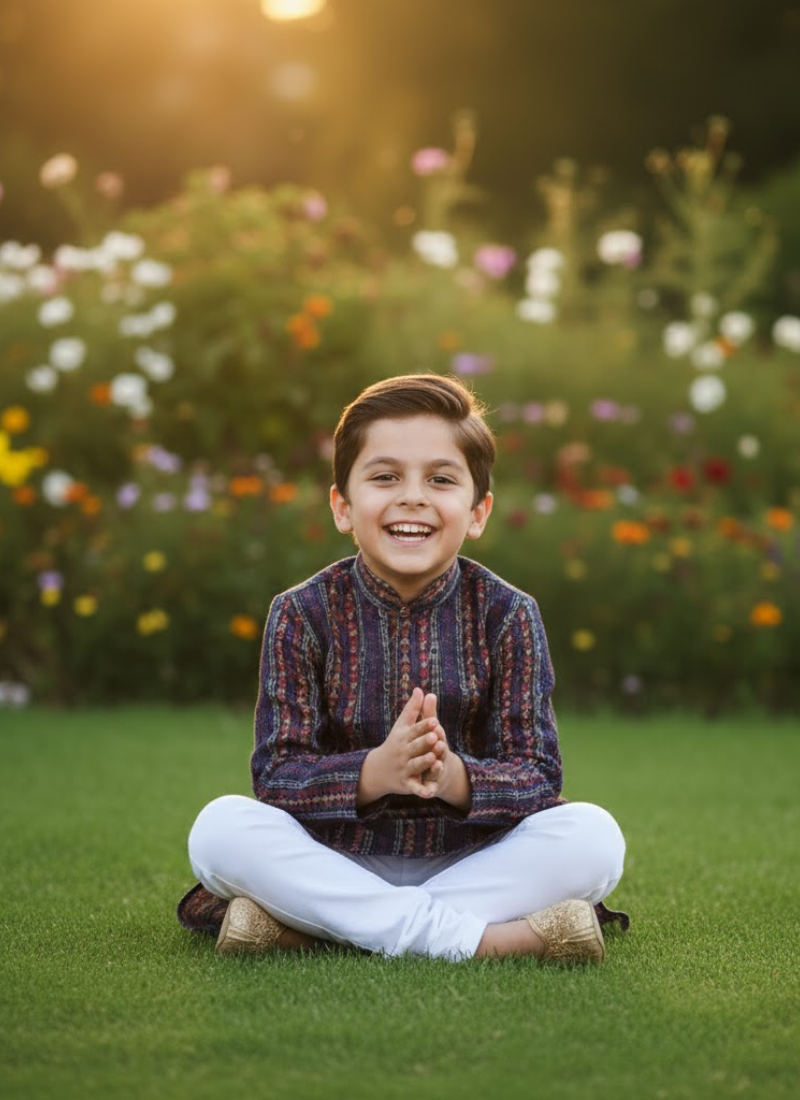 Color Splash Kids Kurta Pajama – Multicolor Silk Kurta with Cotton Pyjama