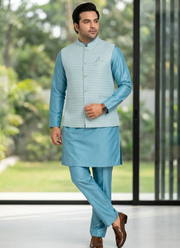 Big Size Silk Kurta Koti Polo Pant Set 4