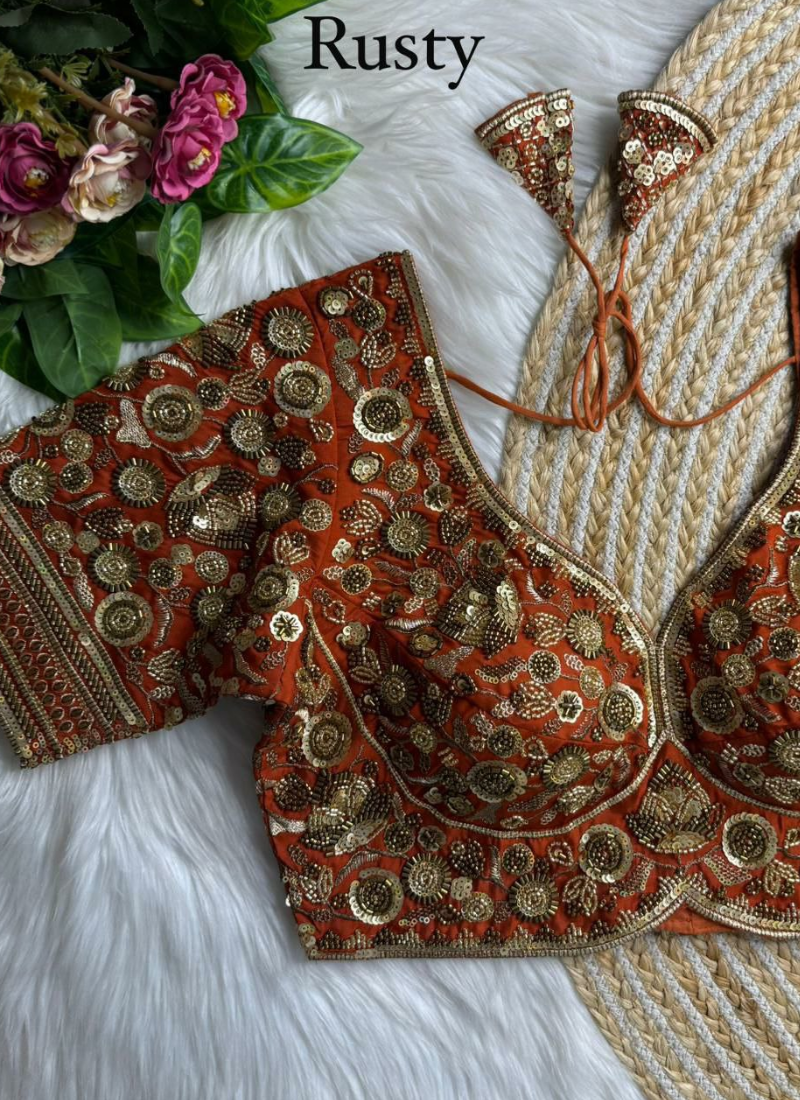 Heavy Jari & Beads Work Pure Roman Silk Blouse