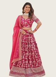 Pink Viscose Jacquard Lehenga Choli with Sequins Embroidery + Russian Silk Dupatta 1