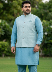 Big Size Silk Kurta Koti Polo Pant Set 5