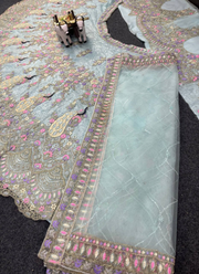 Sky Blue Butterfly Net Lehenga Choli with Sequins & Coding Embroidery + Dupatta 6