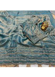 Pure Fandy Satin Silk Saree with Rose Gold Beadwork 19