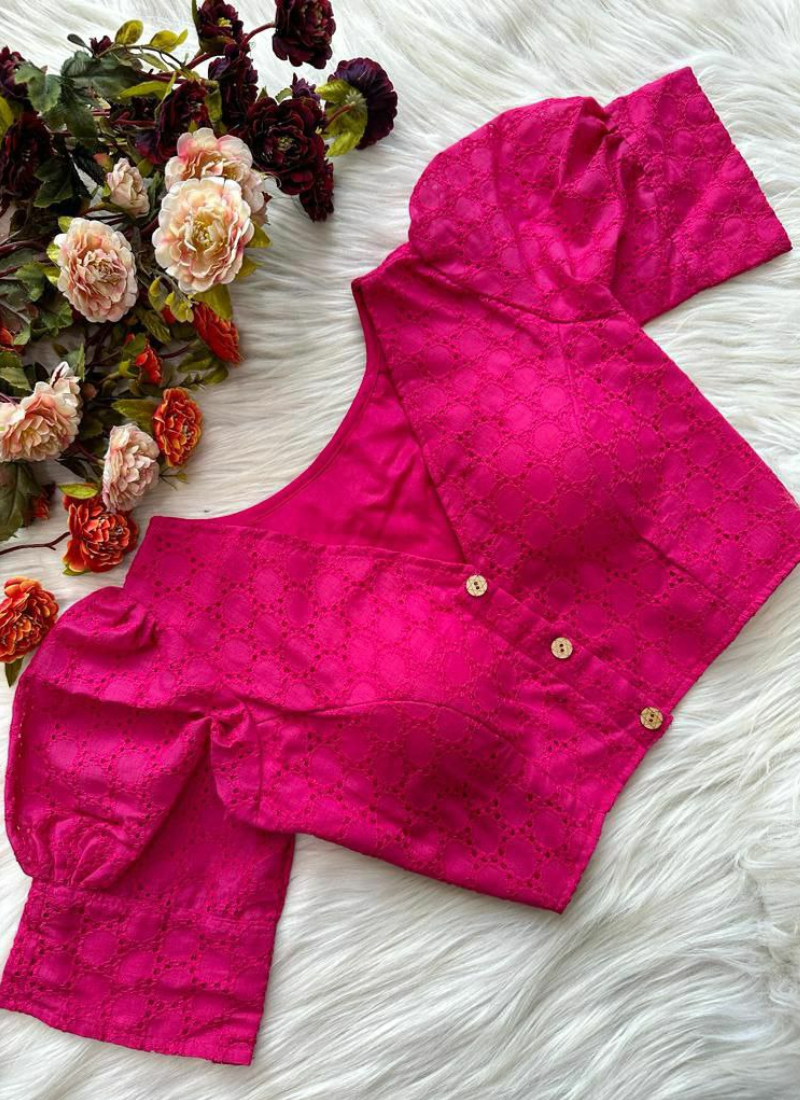 Pure Cotton Hakoba Puff Sleeve Blouse with Football Design