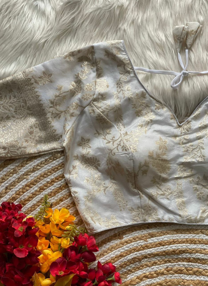 Pure Dola Silk Partywear Blouse with Front Open Style