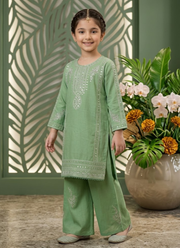 Girls Cotton Midi Shirt Set – Embroidered 2 Piece Casual Wear 2
