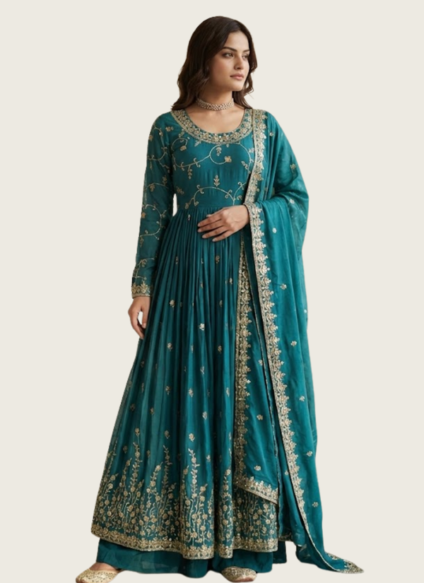 Wine Chinon Sequins Anarkali Gown with Sharara & Dupatta Australia