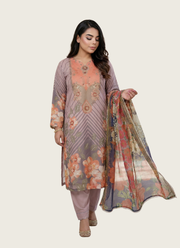 Nude Floral Organza Salwar Suit with Pearl Work 6