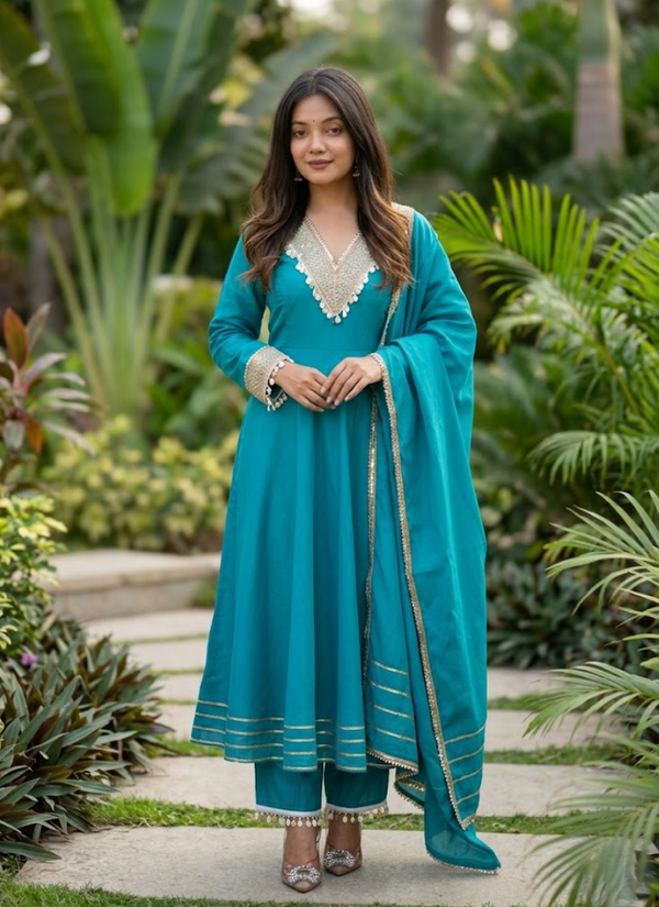 Roman Fabric Gown Set with Dupatta – Embroidery & Lace, Indian fashion Perth