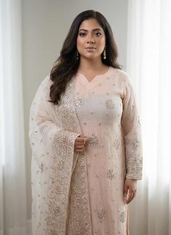 Peach Kota Salwar Kameez with Handmade Gota Patti Work