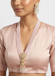 Long Necklace & Earring Set with Kundan & Light Pink Beads 2