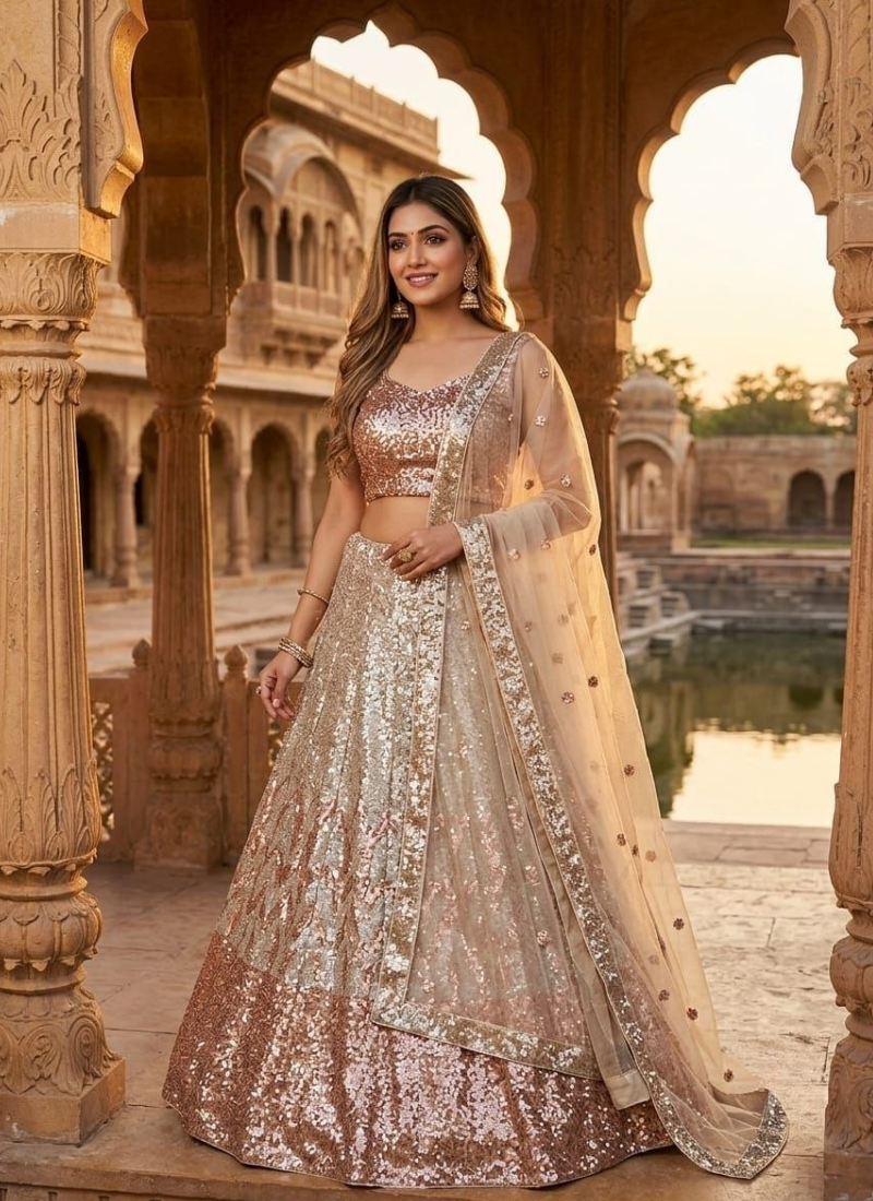Designer Butterfly Net Lehenga – Dual Sequins Work with Blouse & Dupatta Australia