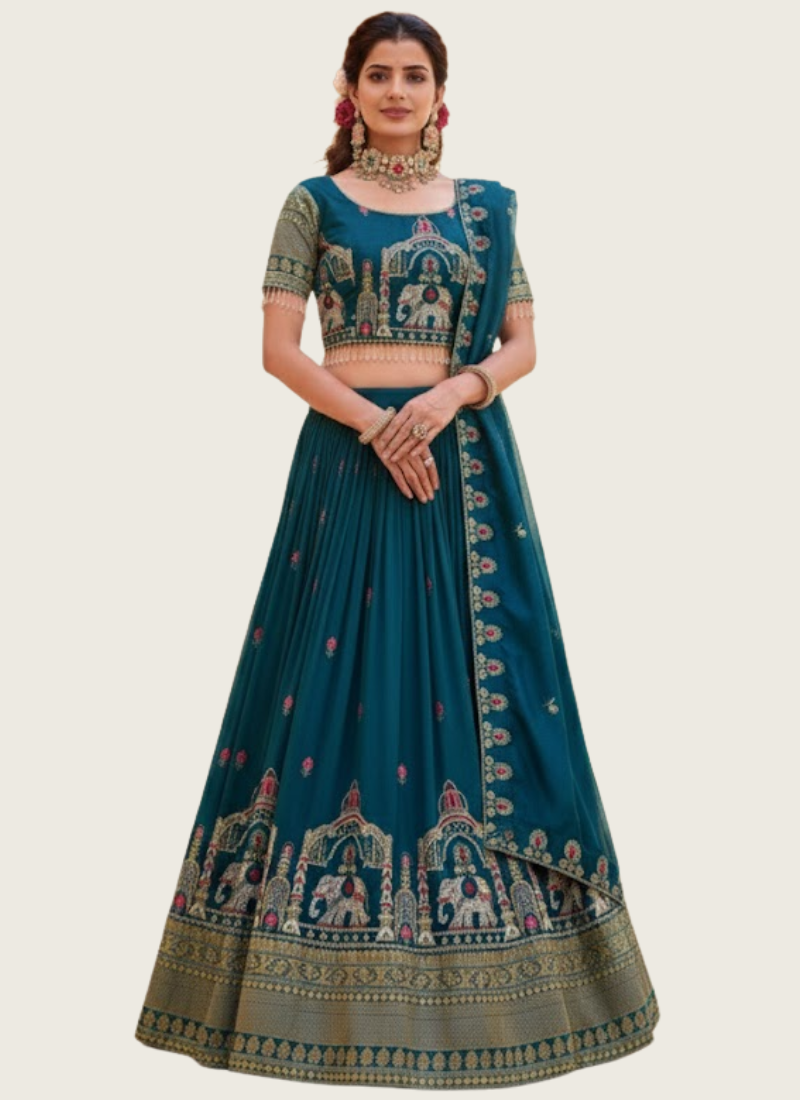 Pure Vichitra Embroidered Lehenga Choli Set, Indian woman online shop in Australia