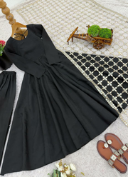 Roman Silk Anarkali Gown with Palazzo + Real Mirror Dupatta (Black) 7
